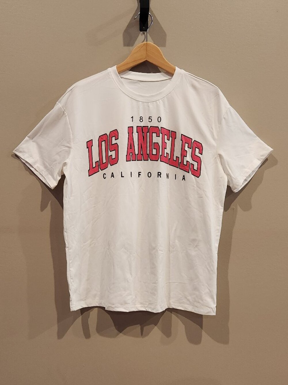 Los Angeles California Graphic Tee White Pink Short Sleeve Size 14